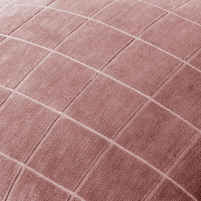 MIULEE Blush Pink Plaid Decorative Throw Pillow Covers 18x18 Set of 2 | Vintage Check Chenille Couch Pillows Neutral Boho Farmhouse Cushion Covers Modern Home Decor for Sofa Bed Living Room