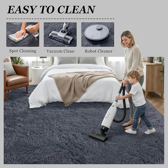 8x10 Area Rugs for Living Room Bedroom: Ultra Soft Fluffy Shag Rug Upgrade Non-Slip Non-Shedding Large Fuzzy Plush Carpet Indoor Floor Carpets for Kids Room Playroom Nursery Dorms Home Decor Grey