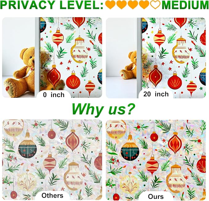 SOMWISE Rainbow Window Privacy Film,Heat Control,UV Blocking,Anti-Glare,Day & Night Privacy Protection & Decoration for Home, Bathroom,Glass Door,Static Cling,Renter-Friendly with Installation Tools