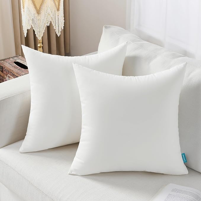 Oubonun 16x16 Waterproof Outdoor Pillow Inserts – Set of 2 Firm & Fluffy, Water Resistant Throw Pillows for Patio, Garden, Porch, or Indoor Decorative