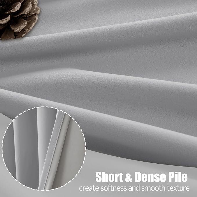 YoungsTex Curtains 102 Inch Length 2 Panels Set for Living Room, Velvet Blackout Drapes with Grommet Privacy for Sliding Door Bedroom, Light Grey, 2 Panels, 52 X 102 Inch