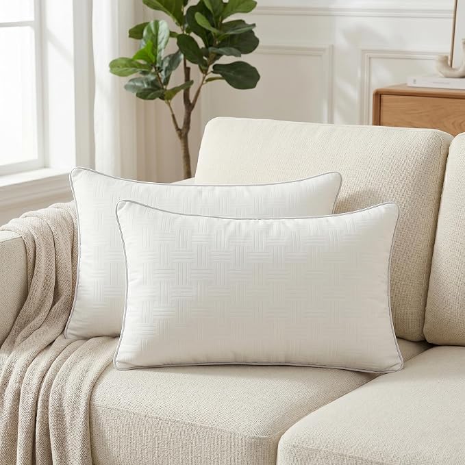 Leeden 12x20 Pillow Insert Set of 2 - Firm and Fluffy Lumbar Pillow Inserts, Rectangle Interior Sofa Pillow Inserts, Decorative Pillow Insert Pair - Beige Couch Pillow