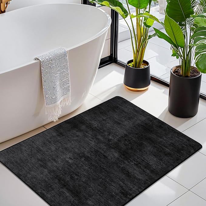 2x3 Washable Mat,Small EntryWay Rugs,Stainproof Non-Slip for Indoor Entranc | Low pile,Stain-resistant & Non-slip backing, Solid Vintage Style for indoor,entryway,kitchen,bathroom(2x3,Black)