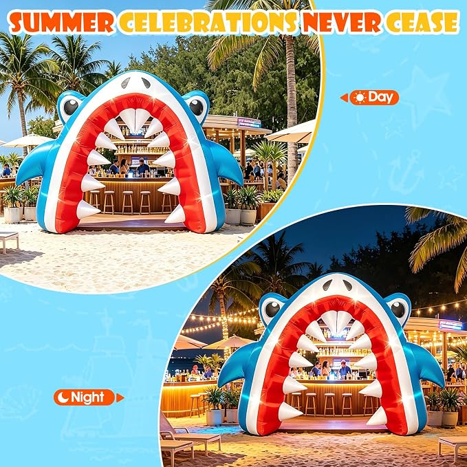 13FT Giant Shark Inflatable Arch Summer Decor for Pool Beach | Waterproof Shark Blow Up with Built-in 6 LED Lights and 1 Blower for Outdoor Luau Shark Birthday Party Yard Lawn Decoration