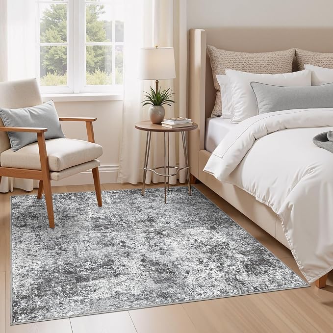 DMOYEST Square Area Rug Living Room Rugs - 6x6 Washable Large Soft Indoor Neutral Modern Abstract Low Pile Rug Carpet for Bedroom Dining Room Farmhouse Home Office - Grey