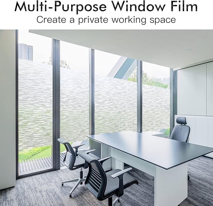 Haton Window Privacy Film, Frosted Glass Film, Sun Blocking Static Cling for Bathroom & Office, Heat Control Anti Glare Removable, UV Rejection Non-Adhesive Covering for Home, 23.6" x 157.4"