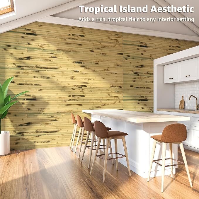 Art3d Natural Bamboo Wall Panel for Interior Wall Decor, Renewable Pole Wrap Wainscoting Paneling for Wall Ceiling Furniture Cabinet Office, 48 x 96 Inch, 2-Pack - Light Burned