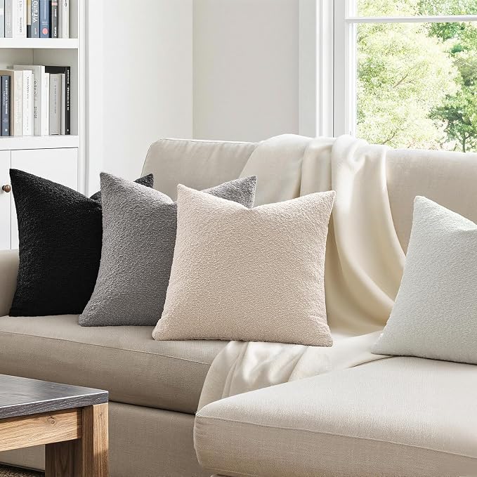 MIULEE Pack of 4 Decorative Textured Boucle Throw Pillow Covers | 20x20 Inch Black White Accent Pillow Cases Soft Couch Cushion Covers Modern Farmhouse Boho Sofa Bed Livingroom Home Decor