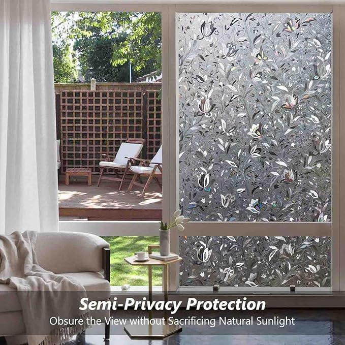 Kromapolis Window Film, Window Privacy Film Frosted, Vinyl Glass Covering, Stained Glass Decorative Film, Static Window Clings, Non-Adhesive (Grayish Black, 23.6 x 78.7 inch)