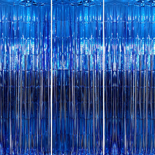 GOER 3.2 ft x 9.8 ft Metallic Tinsel Foil Fringe Curtains Party Photo Backdrop Party Streamers for Birthday,Graduation,New Year Eve Decorations Wedding Decor (Navy Blue,3 pcs)