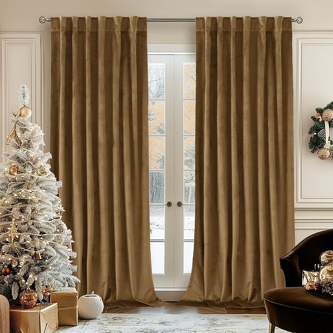 BGment Bronze Brown Velvet Curtains for Bedroom, Thick Thermal Insulated Room Darkening Curtains Noise Reduce Back Tab and Rod Pocket Window Panels for Living Room, Set of 2 Panels, 52 x 96 Inch