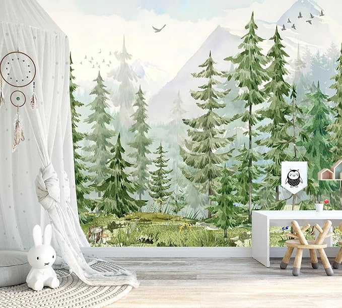 YQWDMX - Green Tropical Jungle Peel and Stick Wallpaper murals for Nursery ZY21 XL