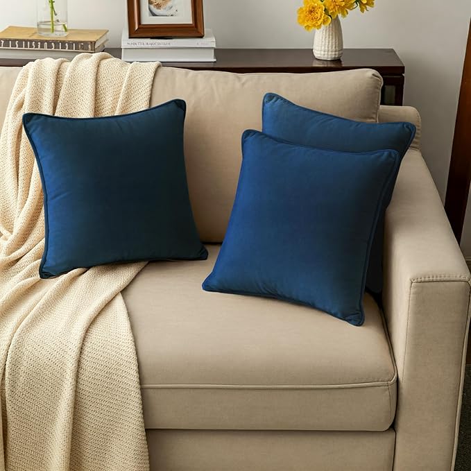 A1HC Set of 2 Luxurious Fine Soft Velvet Throw Pillow Covers Only, for Sofas, Beds, Vibrant Colors and Hidden Zipper. Enhance Your Living Space with Decorative Couch Pillow 18"x18", Royal Blue