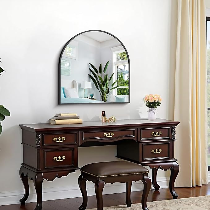 CIRCUMI Arched Wall Mirror, 24"x24" Black Arched Mirror with Tempered Glass, Metal Frame, Large Size for Entryway Table, Mantel,Living Room,Over Sink,Arch Mirror for Decor,Shatterproof&Crystal-Clear