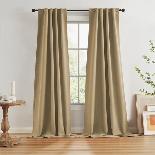 KEQIAOSUOCAI Camel Blackout Curtains for Ceiling Track System Back Tab, Loop Pocket Drapes fo Living Room, Burlap Color,W34 x L108 Inches Long, 2 Panels