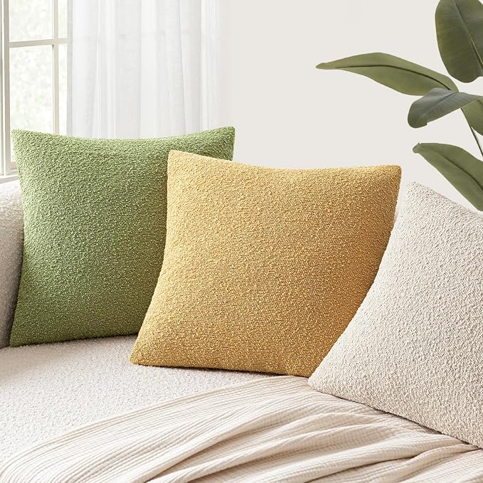 Foindtower Set of 2, Decorative Textured Boucle Throw Pillow Covers Accent Solid Pillow Cases Neutral Couch Cushion Case for Chair Sofa Bedroom Living Room Home Decor 26x26 Inch Light Yellow