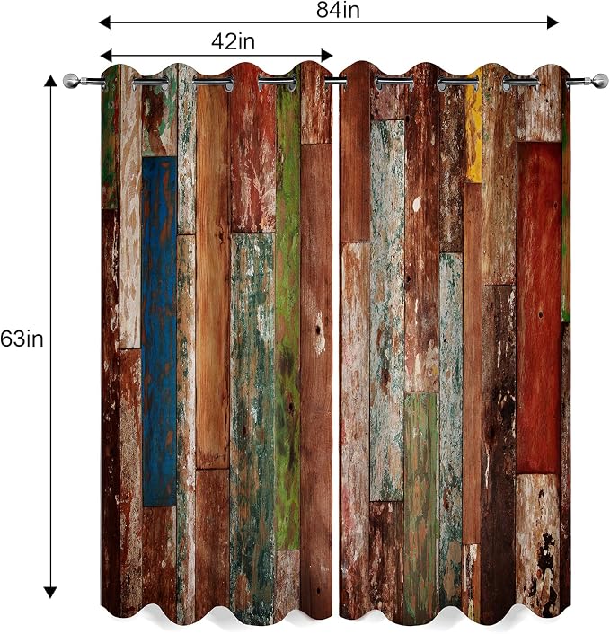 MissHope Rustic Wood Barn Door Blackout Curtains Village Wooden Home Decor Vintage Farmhouse Country Colorful Plank Decorate for Bedroom Living Room Grommet Window Drapes 2 Panels Set, 42"x63"