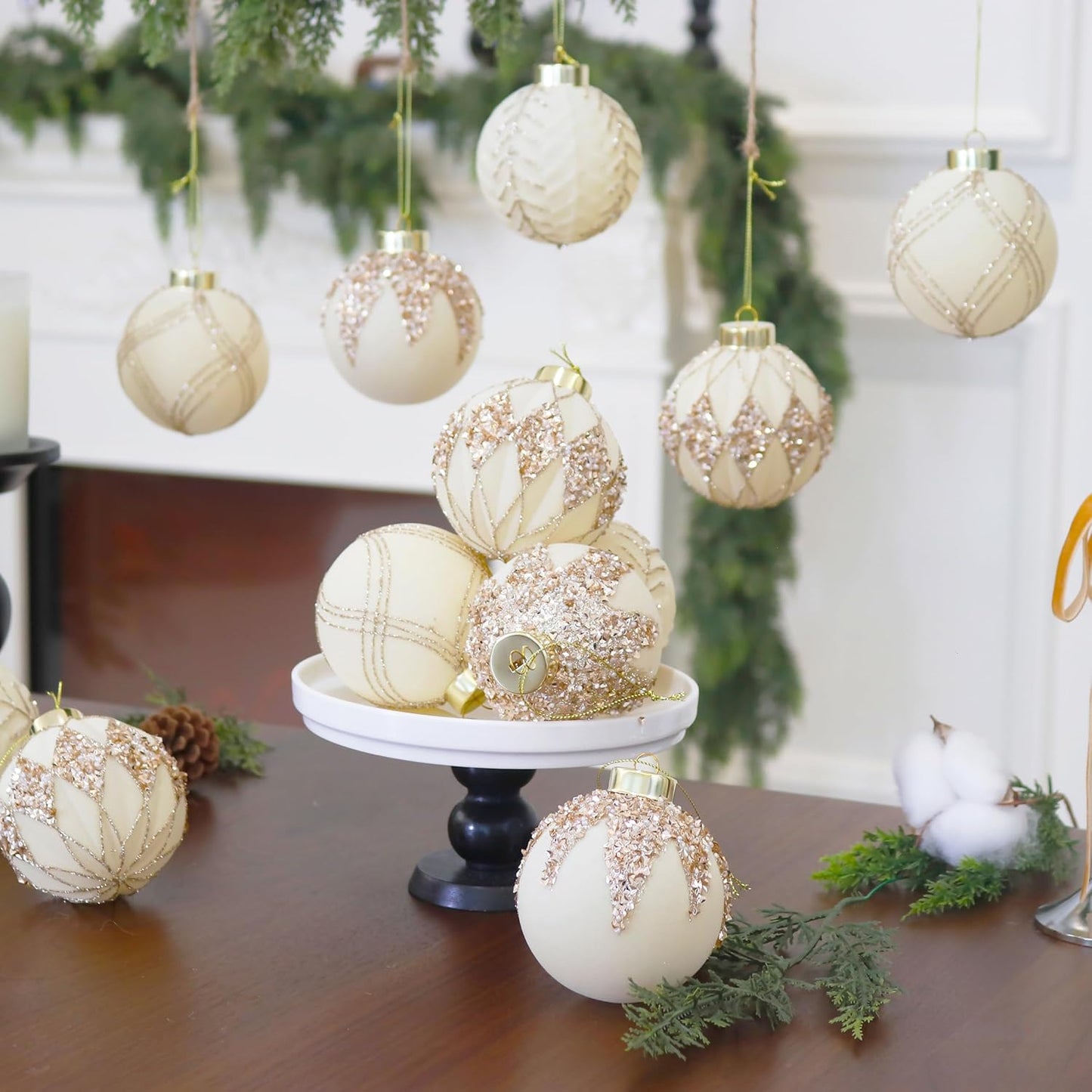 20PCS Velvet Ornaments for Christmas Tree, 2.36INCH Glitter Flocked Christmas Ornaments Decorations Balls Set Decor