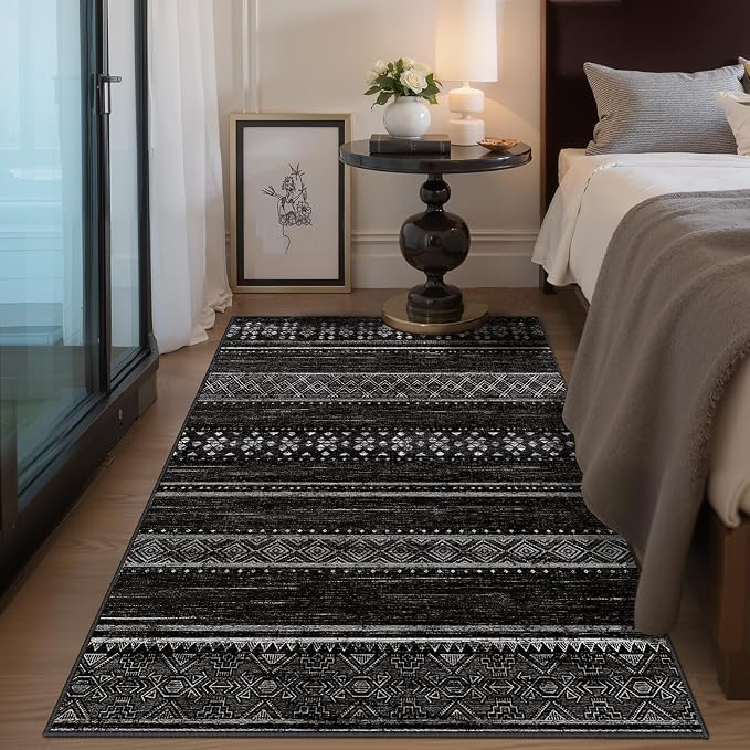 BESTSWEETIE 4x6 Area Rugs for Living Room Washable Moroccan Farmhouse Neutral Geometric Low Pile Non-Slip Soft Print Pattern Rug for Bedroom Kitchen Dining Room Entryway Black/White
