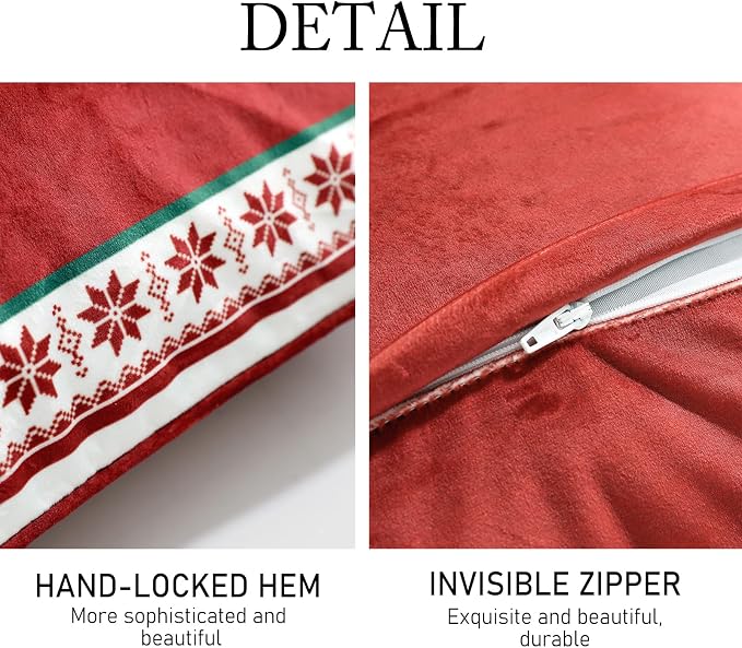 ISAENNE French Chrismas Velvet Throw Pillow Cover,Set of 2,18"x18"-Carol D | Vintage Square Pillow Cover,Concealed Zipper Design,Pinecones Pattern,Sofas,Bedroom,Living Room,Lounge Chairs,Decor