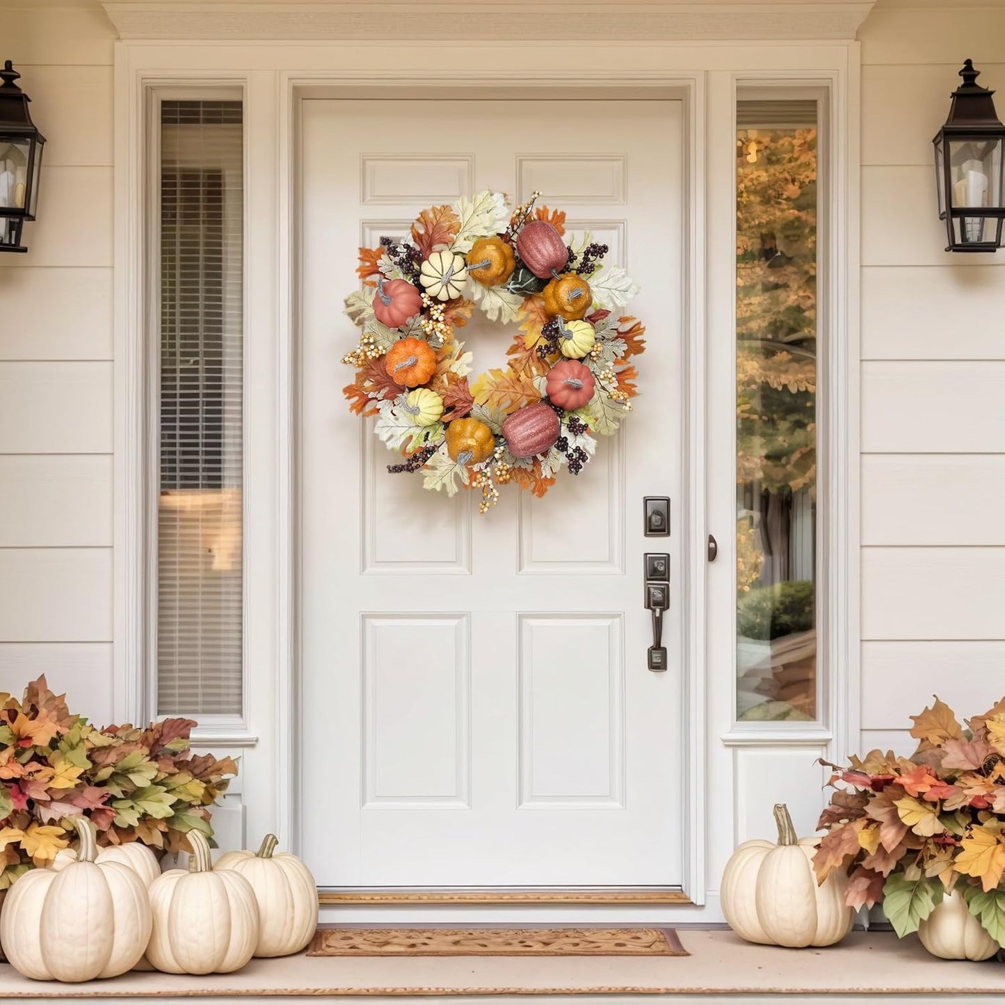 24 inch Fall Wreaths for Front Door Outside Autumn Wreath Fall Decorations for Home Decor Pumpkin Wreath for Farmhouse Holiday Thanksgiving Harvest Halloween Outdoor Indoors Fall Front Porch