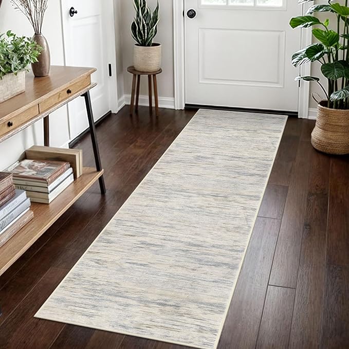 SIILOOM 2x7 Modern Abstract Runner Rug for Hallways, Gray Beige Neutral Multi Super Soft Hallway Decor Kitchen Rugs with Non-Slip, Non-Shedding Washable Rug for Hallways Entryway Laundry Indoor