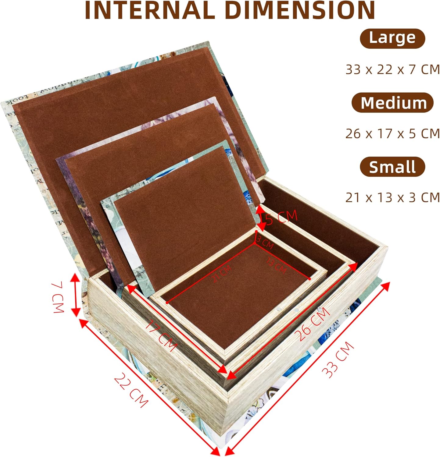 Decorative Book Box Set of 3, Trinket Keepsake Greeting Card Storage Box, Flower Bird Pattern Vintage Coffee Table Decoration, Graduation Gift Idea