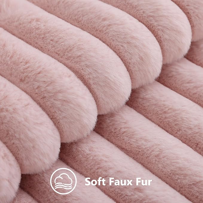 decorUhome Fall Cozy Faux Fur Throw Pillow Covers 20x20 Set of 2 Decorative Soft Plush Striped Modern Farmhouse Boho Couch Pillow Cases with Velvet Back for Sofa Bed Living Room, Pink