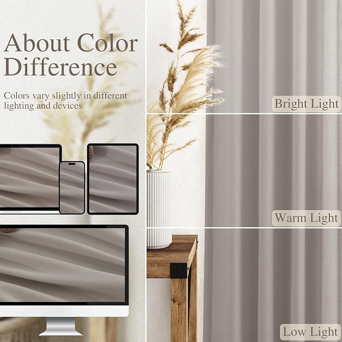 Stone Grey Linen Curtains 120 Inches Long for Living Room Simple Modern Light Filtering Semi Sheer Curtain Back Tab Neutral Luxury Extra Long Floor to Ceiling High Window for Bedroom 52x120, 2 Panels