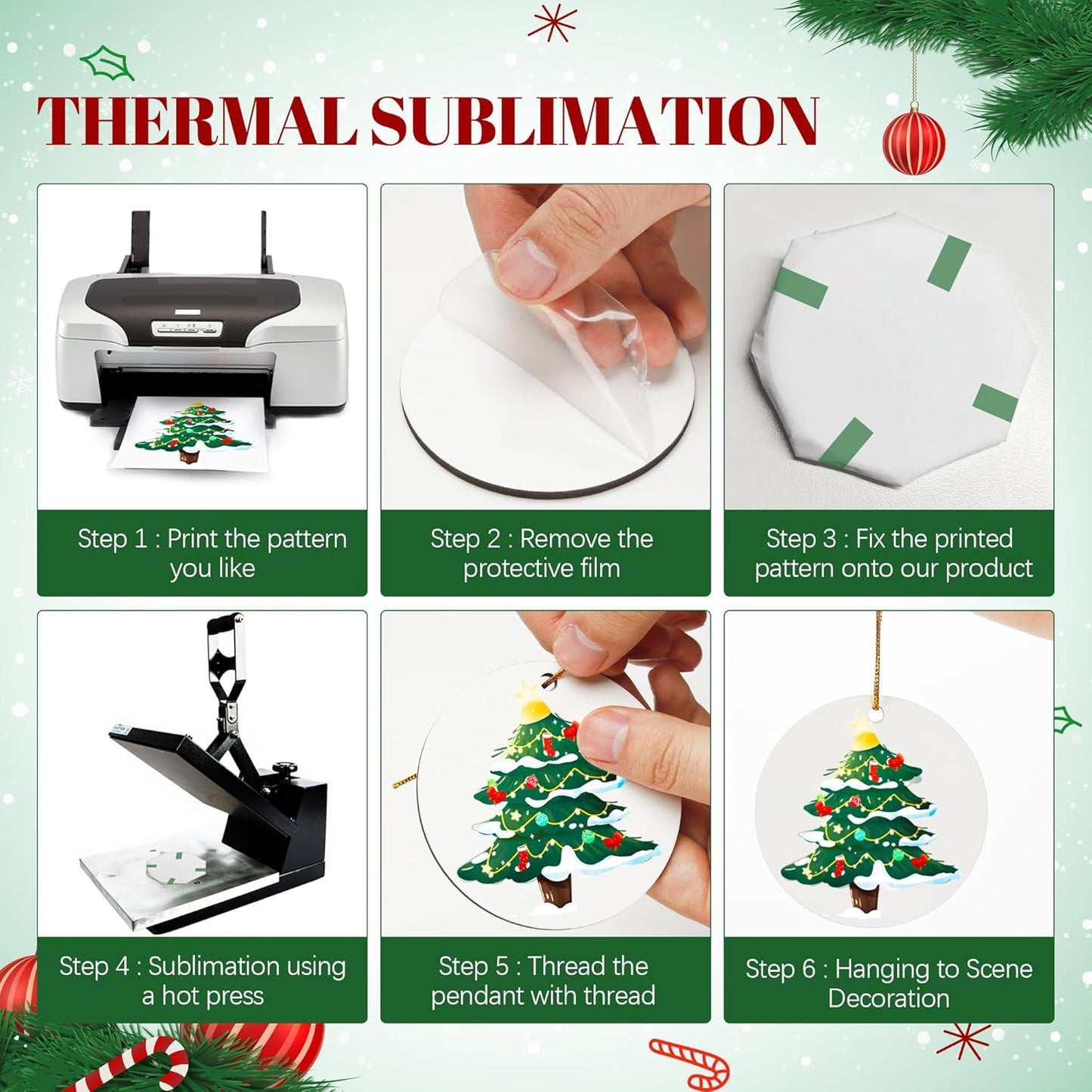 Joyclub 8 Pcs 3'' Sublimation Ornament Blanks MDF Sublimation Christmas Ornaments Bulk Round Double Sided Ornaments for Personalized Xmas Tree Ornament Home Decor DIY Crafts