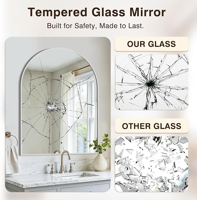 Bathroom Vanity Mirror for Wall, 40”x30” Arched Bathroom Mirror for Over Sink, Arched Metal Frame for Bedroom, Living Room, Entryway, Hanging or Leaning, Silver