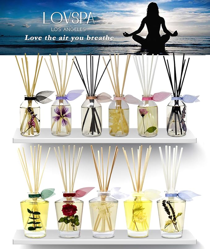 Reed Diffuser Set - Lavender & Black Amber Scented Diffuser with Sticks | Home Fragrance Reed Diffuser for Bedroom, Bathroom Shelf Décor, with Real Botanicals in the Bottle - Made in the USA