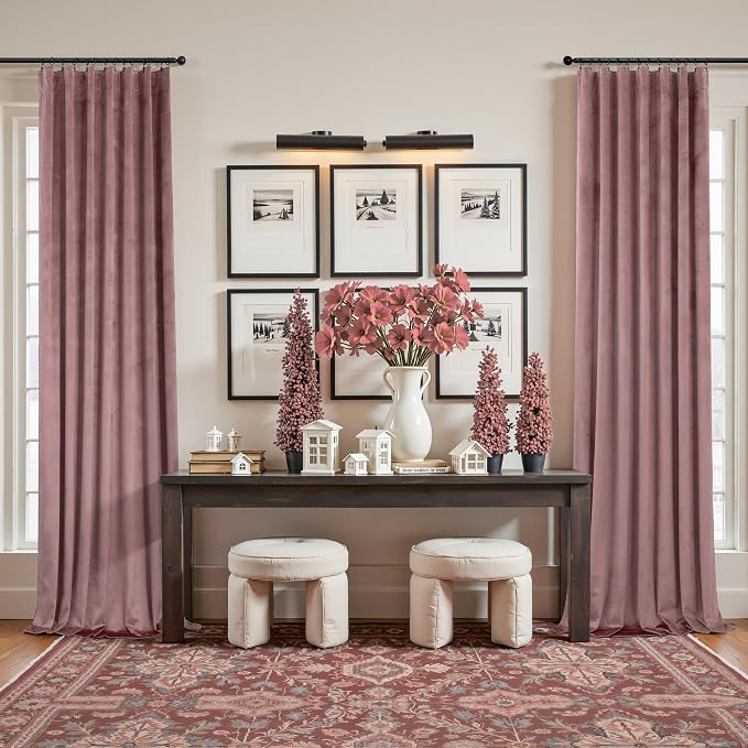 Dusty Rose Pink Velvet Curtains 84 Inch Length for Girls Bedroom 2 Panels Back Tab Pocket Pleated Pretty Cute Luxury Living Room Darkening Thermal Insulated Light Reducing Long Drapes for Dining Room