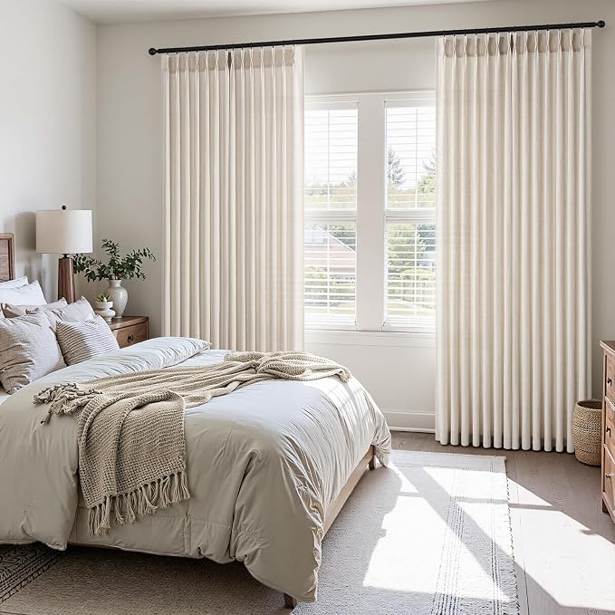 Topfinel 102 Inch Curtains 2 Panels Set,Two Packs Pinch Pleat Back Tab Linen Window Semi Sheer Privacy Thick Decorative Curtain Drapes for Living Room Bedroom,40x102 in Long,Ivory Beige