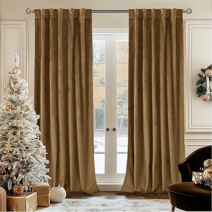 BGment Brown Velvet Curtains 84 inches for Living Room, Thick Thermal Insulated Blackout Curtains Noise Reduce Back Tab and Rod Pocket Luxury Drapes for Bedroom, 2 Panels, 42 x 84 Inch, Bronze Brown
