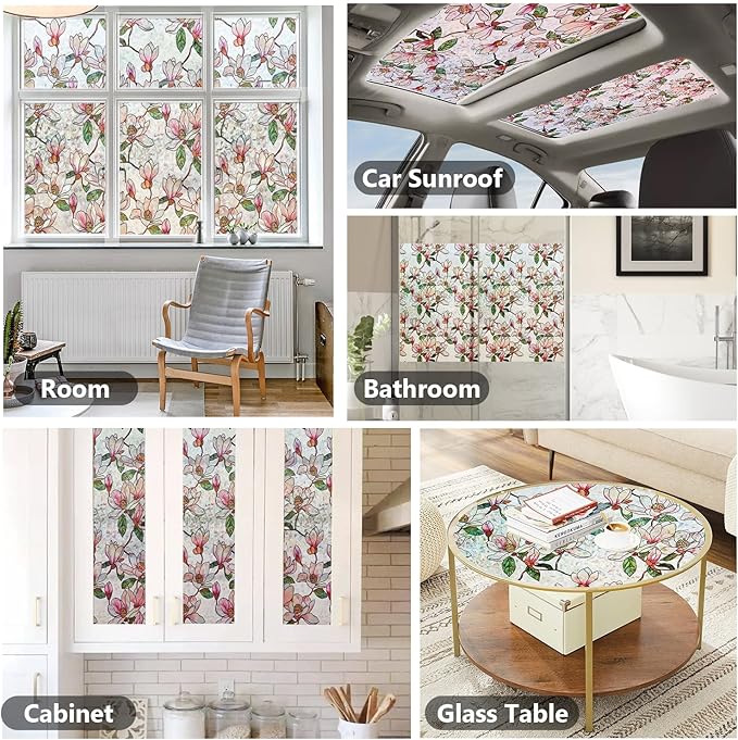 Ranzdn Window Privacy Film - Stained Glass Window Film Static Cling UV & Heat Blocking Rainbow Window Film for Glass Doors, Bedroom Windows - No Glue Premium Vinyl (Easy Install, 35.4"×157.4")