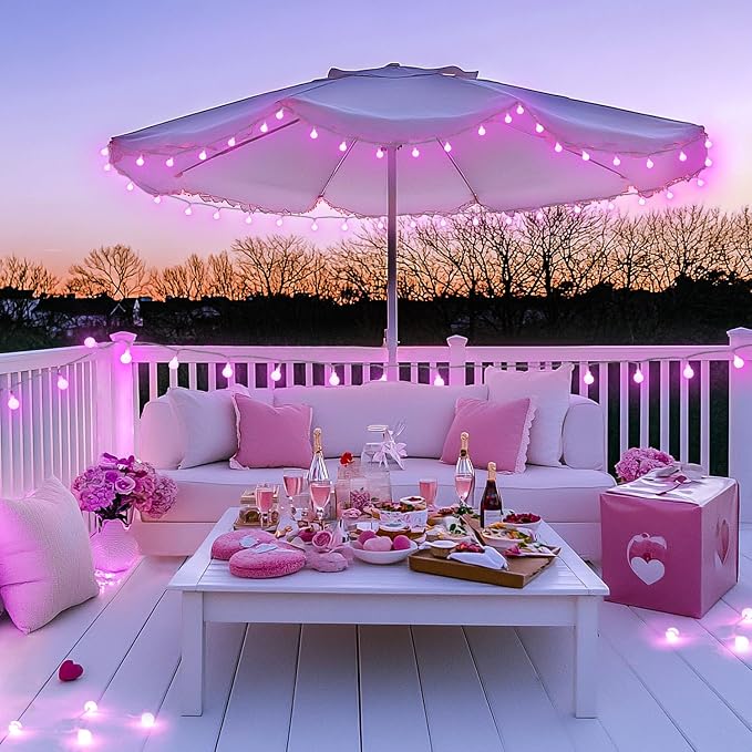 JMEXSUSS 33FT 100 LED Pink Globe String Lights Battery Operated 8 Modes | Fairy Lights Indoor Outdoor Waterproof Battery Powered String Lights with Remote for Wedding Bedroom Camping Decor