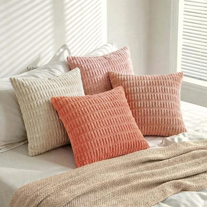 Fancy Homi 4 Packs Decorative Throw Pillow Covers for Living Room Couch Bed, Modern Farmhouse Boho Home Décor Accent Cushion Case, 12" x 12", Pink Series