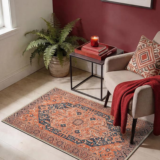 Keen Home Design 2x3 Rug - Machine Washable Entry Rug with Non-Slip Backing, Ideal for Enteryway, Kitchen, Bathroom, Laundry Room - Vintage, Easy Clean, Durable, Low Pile Rug - (2' x 3')