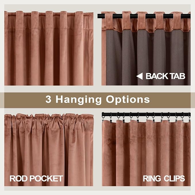 Cinnamon Blackout Velvet Curtains 108 Inches Long 2 Panels for Bedroom Living Room Darkening Earthy Luxury Boutique Bohemian Fall Decor Noise Reduction Floor to Ceiling Velvet Drapes 52x108 Rust Brown