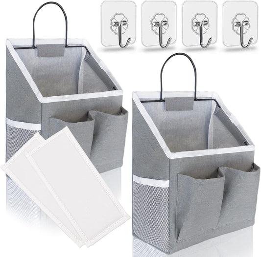 2pcs Small Wall Hanging Baskets for Organizing, Wall Hanging Storage Bag as Over the Door Organizer, Wall File Organizer, Rv Storage and Organization. For Bedroom, Office, Camper (Gray)