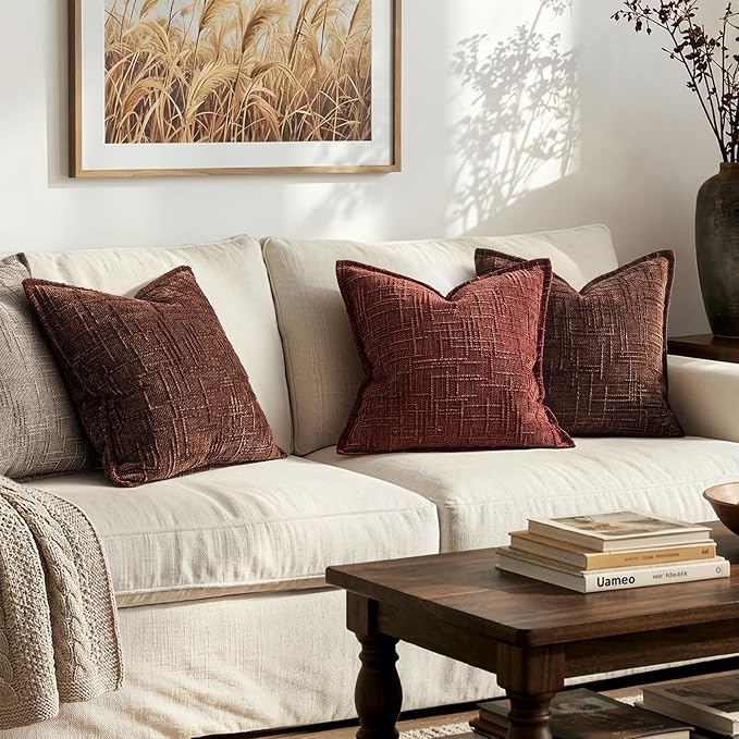 MIULEE Slubby Textured Decorative Throw Pillow Covers 20x20 Inch Set of 2 Boho Farmhouse Soft Cozy Chenille Pillows Cushion Cases Modern Fall Home Decor for Couch Sofa Bed Living Room, Terracotta