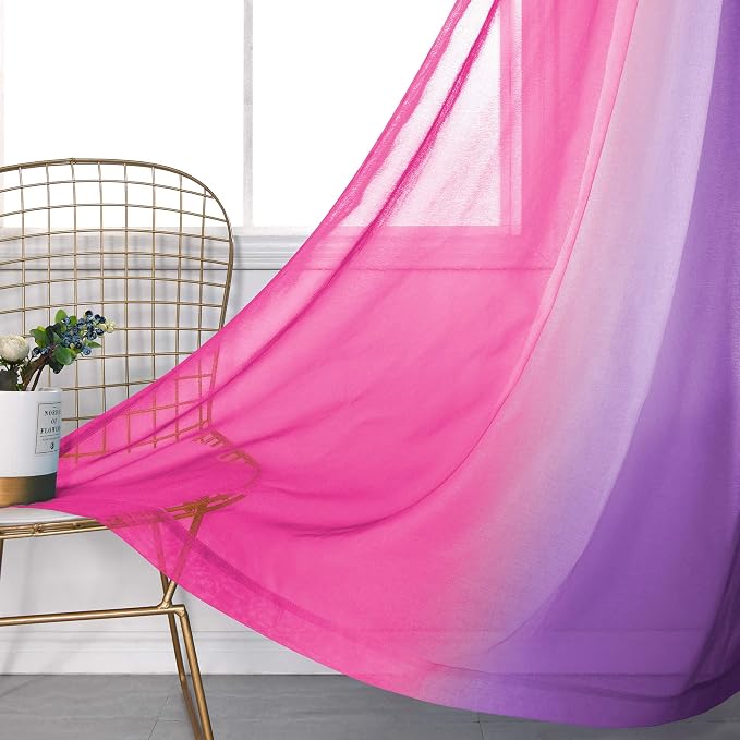 KOUFALL Room Decor for Teen Girls Bedroom Decoration Pink and Purple Sheer Kids Curtains Set of 2 Panels 52 x 84 Inch Length