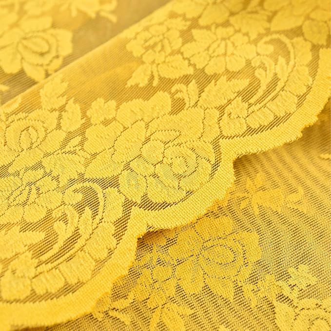 Kotile 72 Inch Gold Lace Curtains 2 Panels, Country Rustic Retro Mustard Yellow Sheer Lace Curtains 72 Inches Long for Living Room, Rod Pocket Light Filtering Privacy Window Curtain Drapes, 52 x 72 In