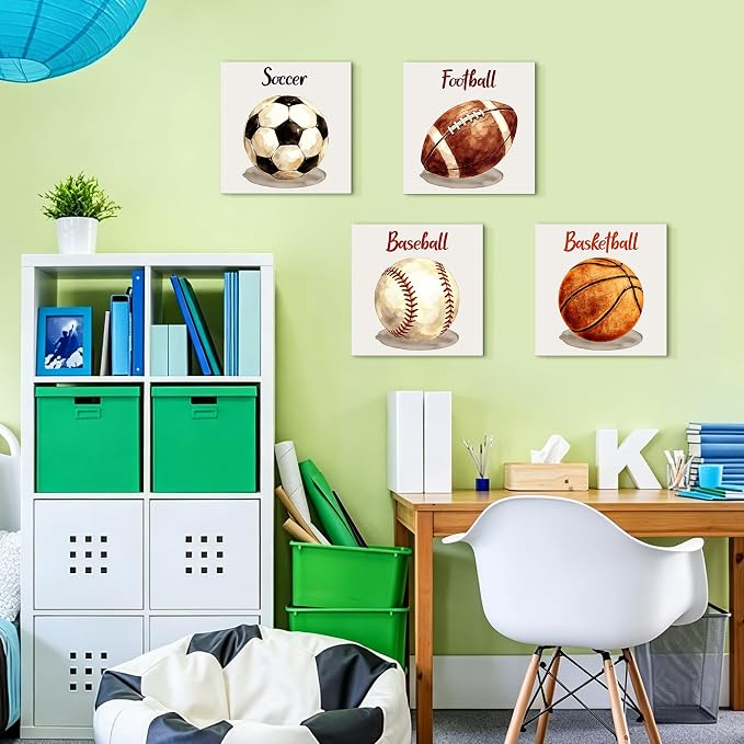Sports Wall Decor for Boys Wooden Ball Wall Plaques Soccer Baseball Basketball Football Sport Theme Room Decorations Wood Balls Sign Sports Artwork for Kids Room Toddler Teens Bedroom Decor