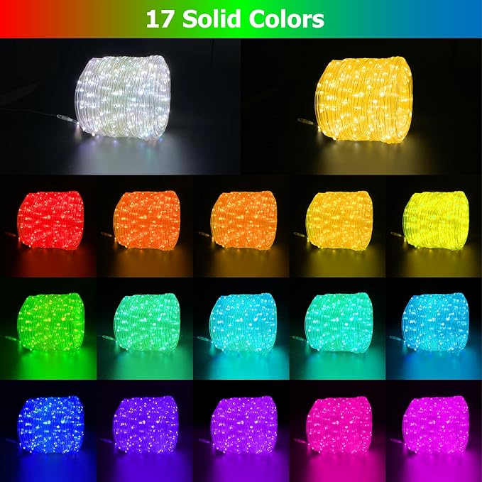 100ft LED Rope Lights for Outside, 25 Colors IP68 Waterproof, Dimmable Warm White RGB Outdoor String Lights, Red White Blue for Memorial Day Patriotic Decorations, Fairy Lights for Indoor Bedroom