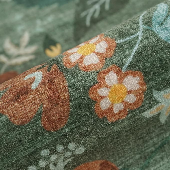 Washable 2'6x12 Hallway Runner Rug: Soft Entryway Kitchen Floral Runners Non Slip Water Resistant Nursery Bathroom Floor Mat Light Weight Carpet for Living Room Bedroom (2'6x12 Floral/Green)