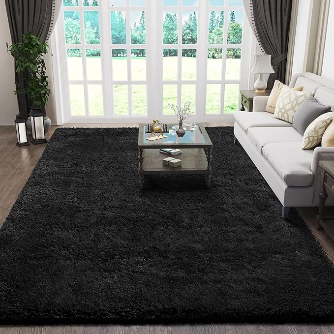 Ophanie Black Rugs for Living Room, Fluffy Furry Shaggy Fuzzy Area Rug, 5x8 Carpets for Bedroom Shag Plush Soft Large, Kids Home Decor Aesthetic with Over 99 pcs Pile fibers