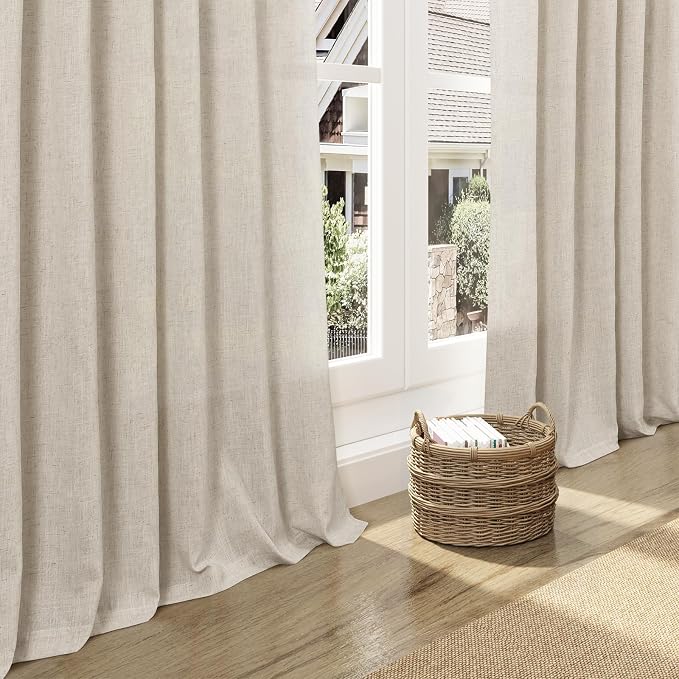 Nanspring 102 Inch Long Curtains for Living Room Boho Linen Light Filtering Semi Sheer Curtain Back Tab Eclectic Home Decor Floor to Ceiling Modern Privacy Drapes for Bedroom 52x102, 2 Panels