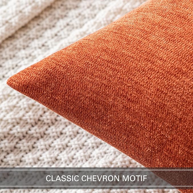 MIULEE Pack of 2 Burnt Orange Decorative Fall Pillow Covers 16x16 Inch | Soft Chenille Couch Autumn Throw Pillows Farmhouse Cushion Covers for Home Decor Sofa Bedroom Living Room